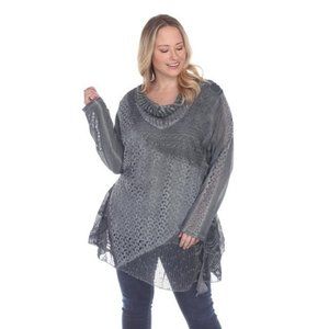 Simply Couture Lace Blouse Long Sleeve Cowl Neck Chiffon Layers Shirt